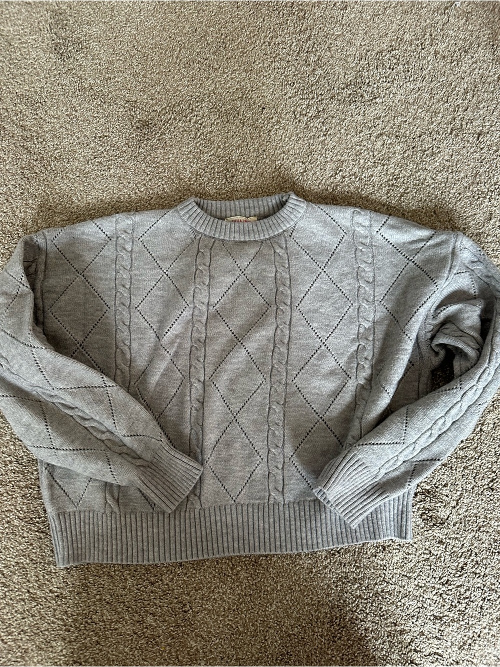 Stella Tweed Light Gray Cable & Diamond Knit Crewneck Sweater